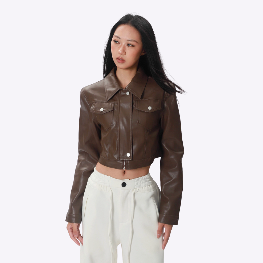Image of Raya Crop Leather Jacket