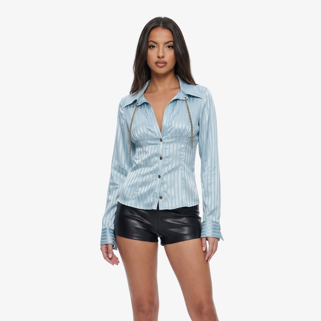 Image of Dahlia Satin Striped Shirt