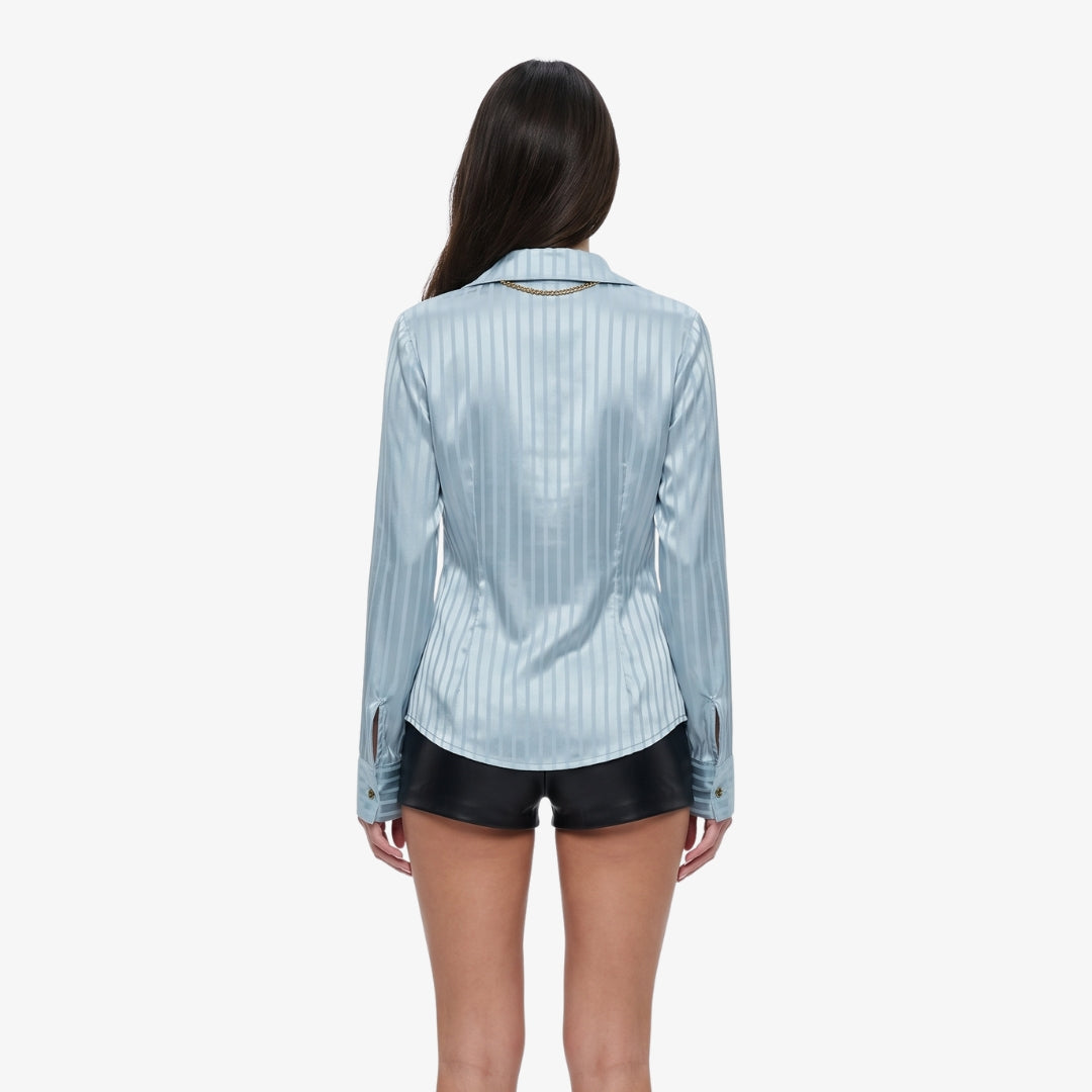Image of Dahlia Satin Striped Shirt
