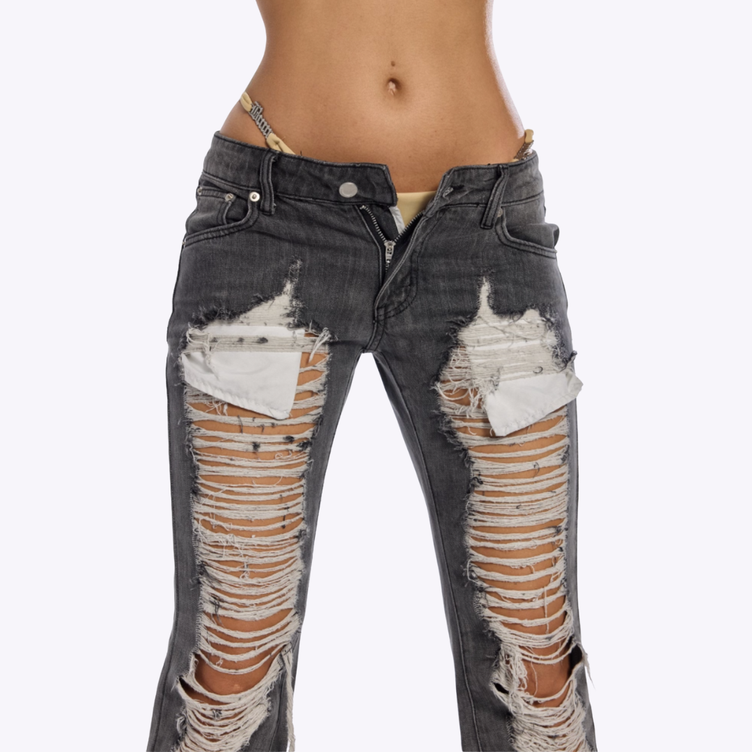 Low-Waisted Straight Distressed Jeans