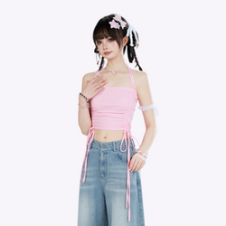 Image of Pink Strap Halter Crop