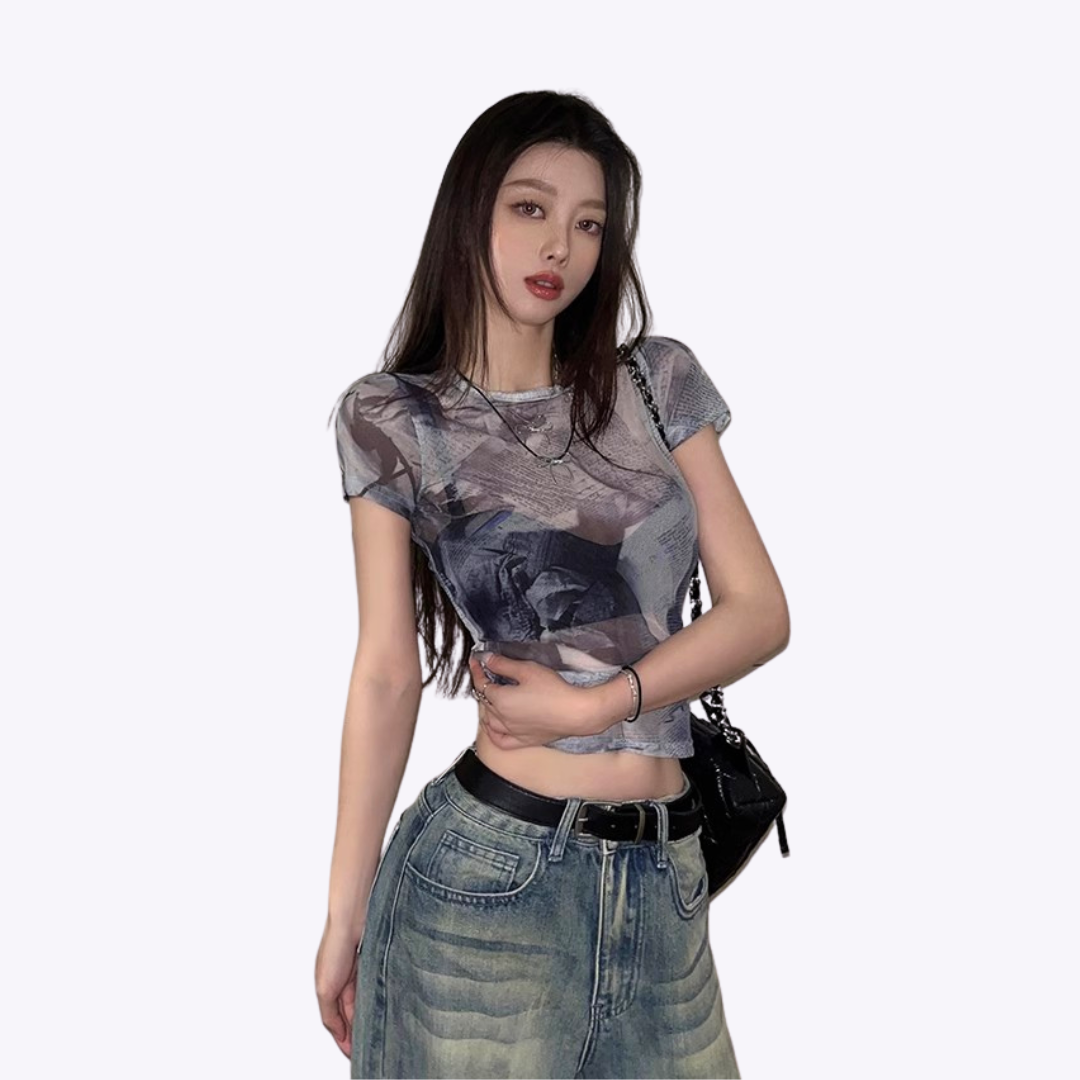 Graphic Mesh Cropped Top