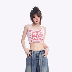 Image of Pink Cropped Halter Top