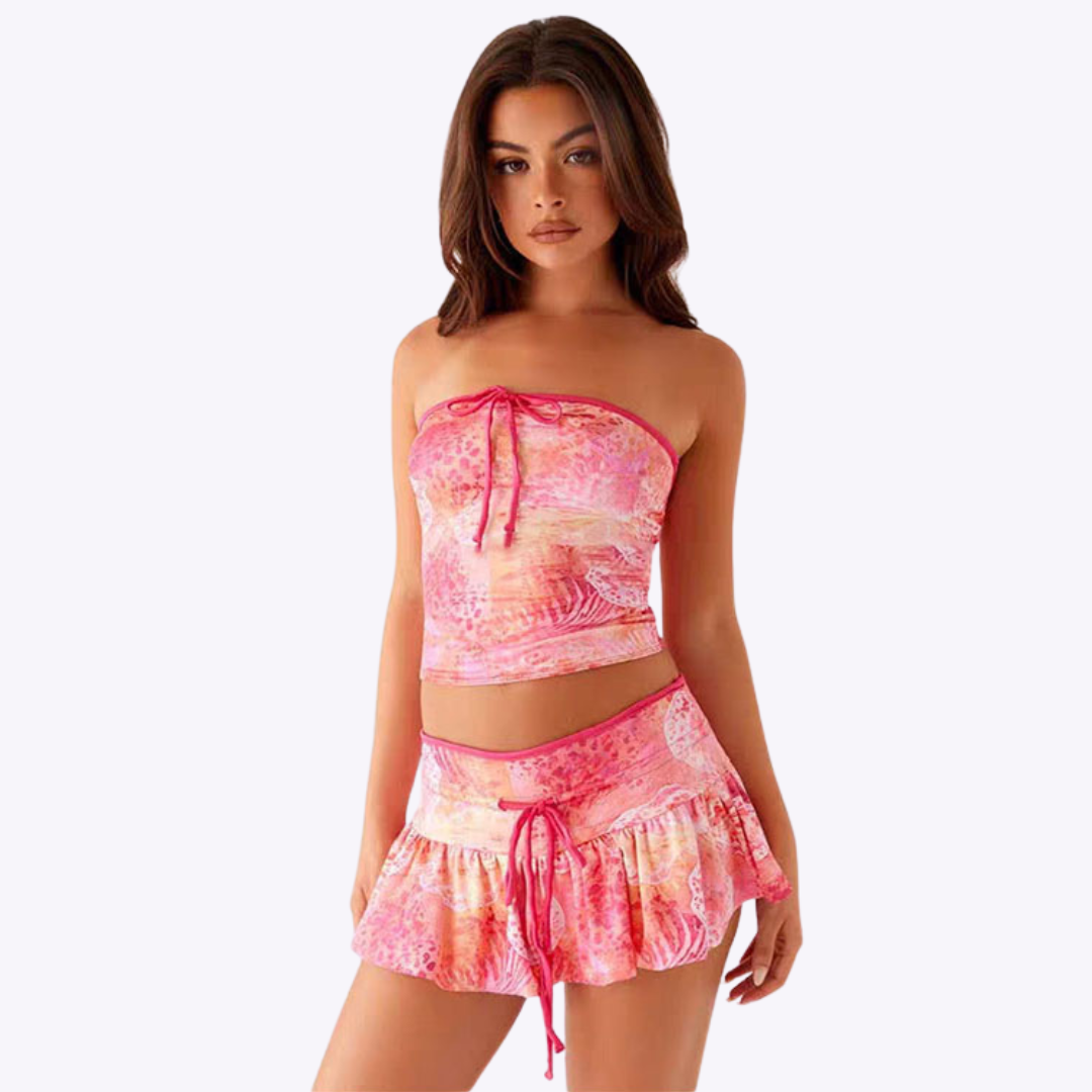 Strapless Tube Top with Mini Skirt Two-Piece Set