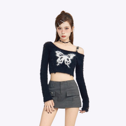 Image of Butterfly Knitted Cropped Sweater