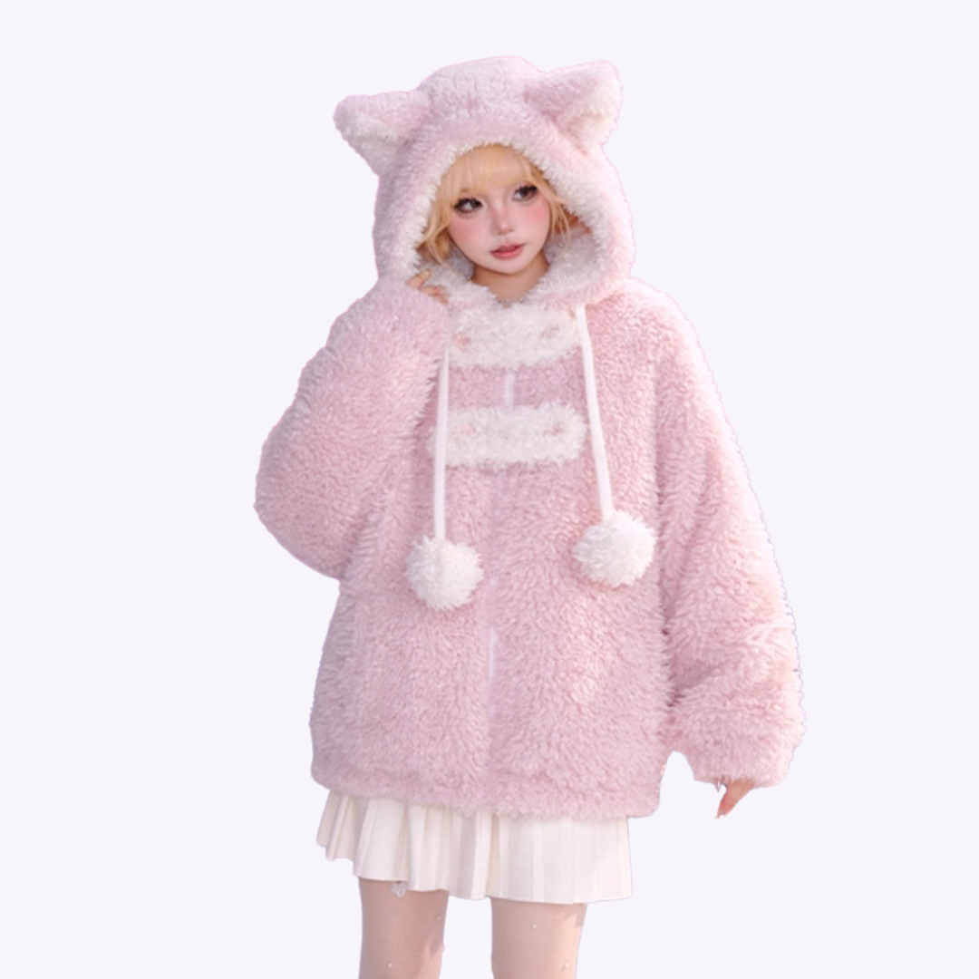 Fluffy Bunny Ears Hooded Jacket