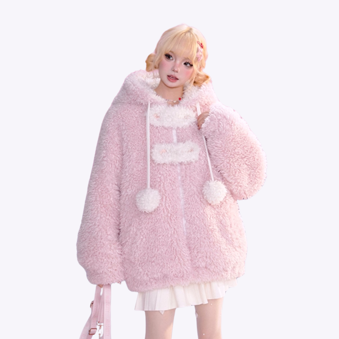 Fluffy Bunny Ears Hooded Jacket
