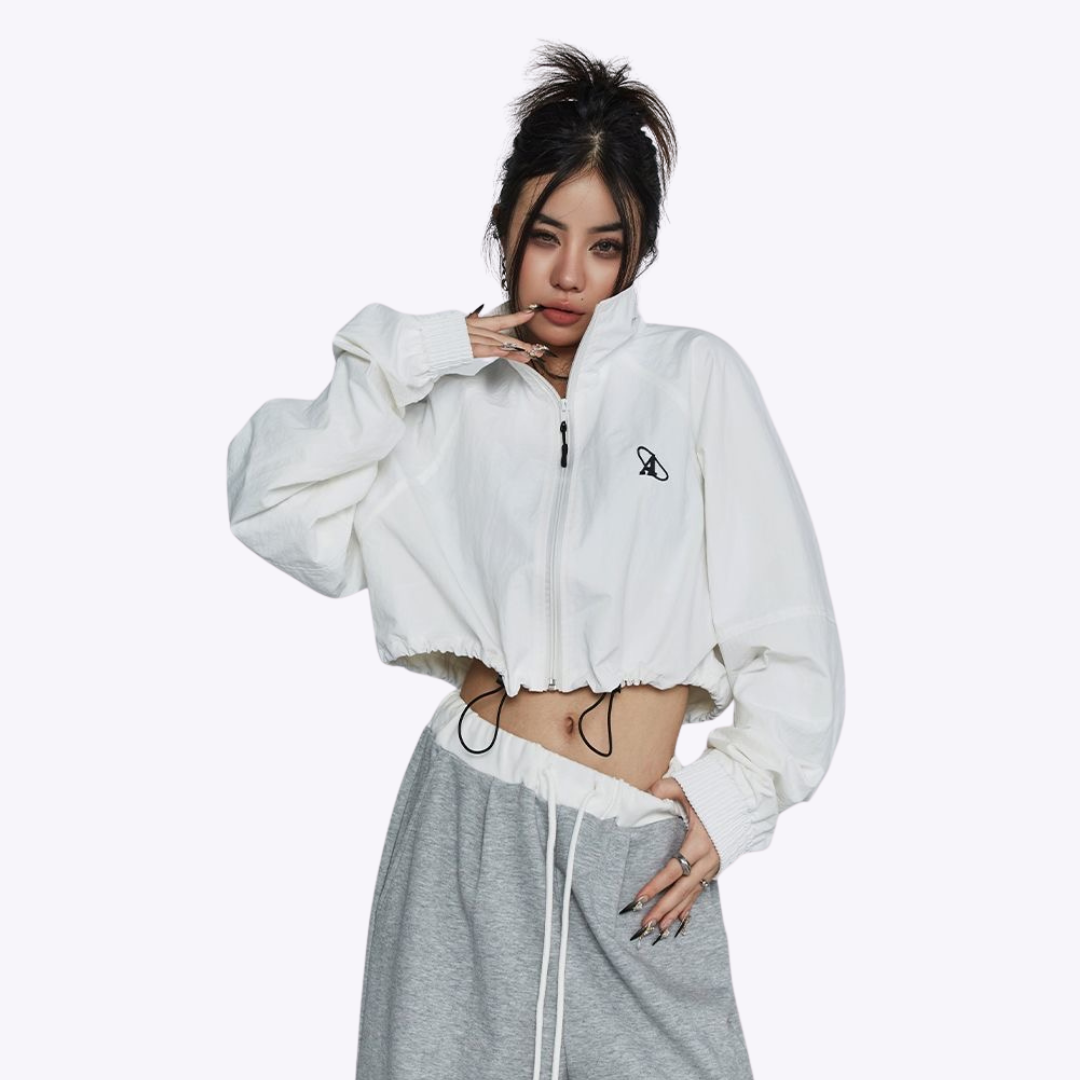 Cropped Zipped Windbreaker Jacket