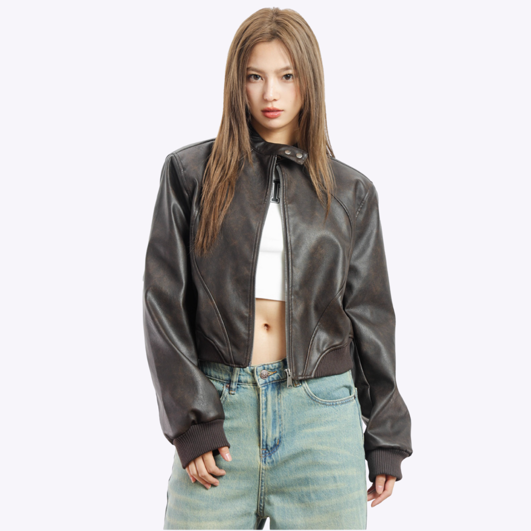 Image of Leather Cropped Jacket