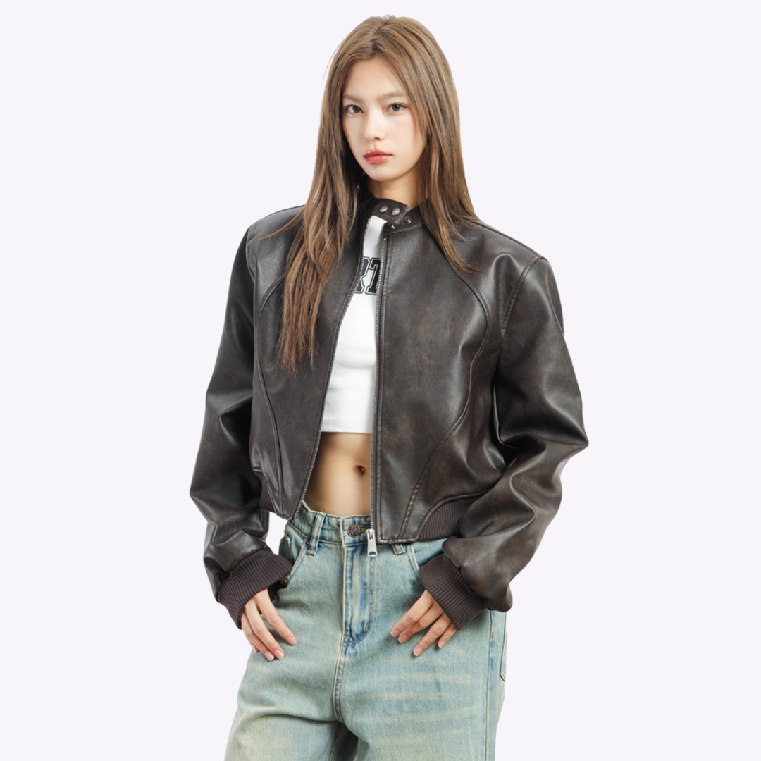 Image of Leather Cropped Jacket