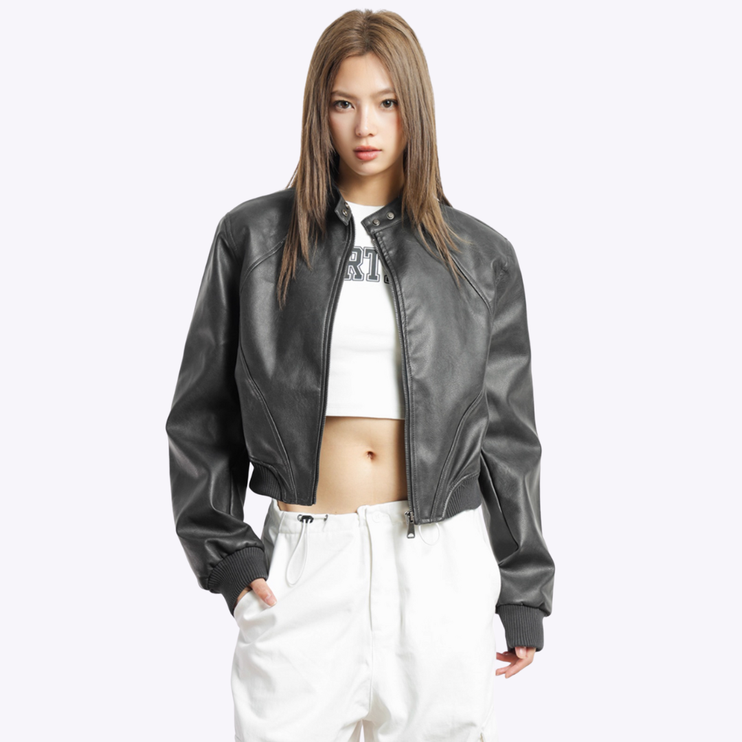 Image of Leather Cropped Jacket