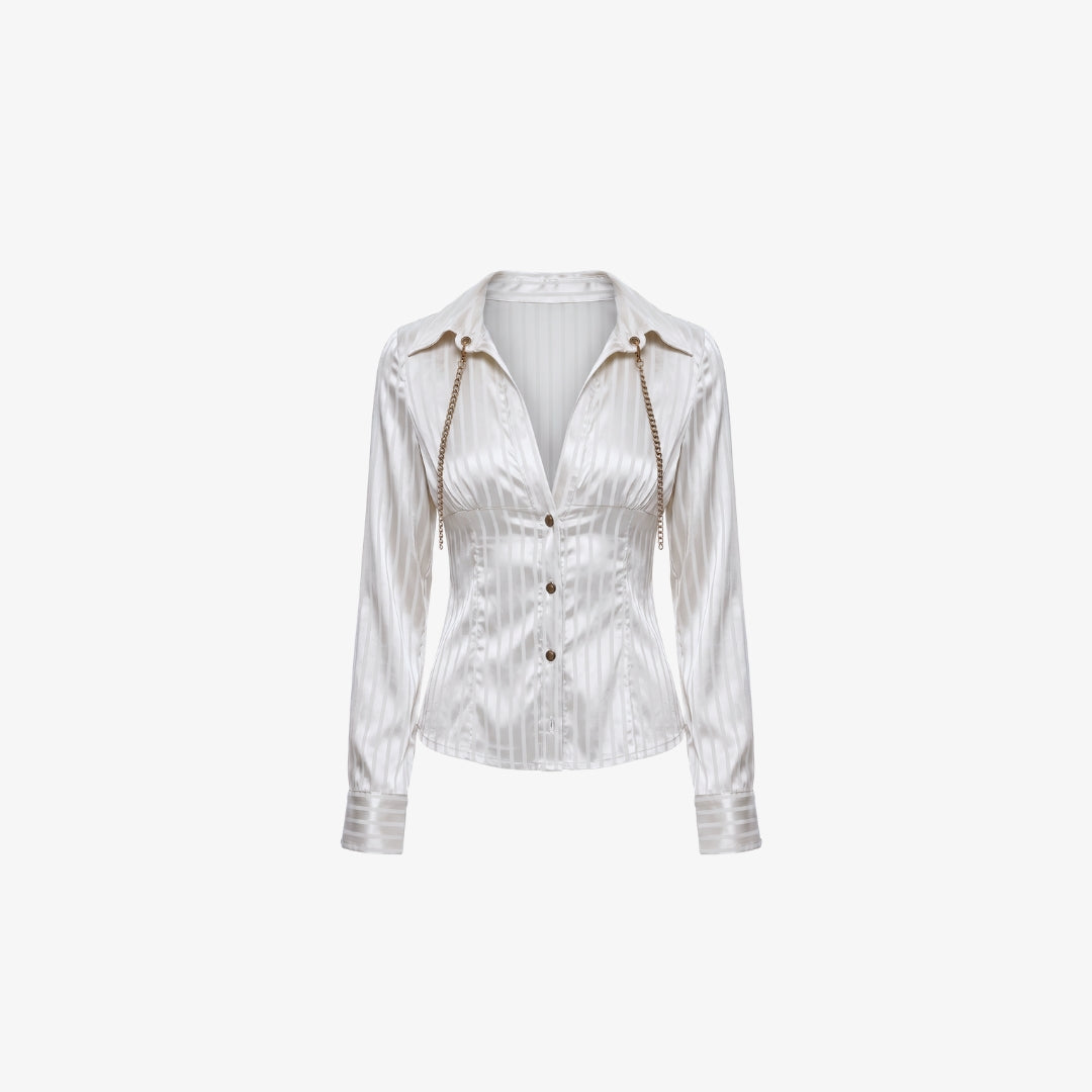 Image of Dahlia Satin Striped Shirt