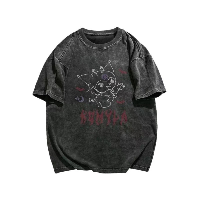 Oversized Kuromi Faded Black Tee