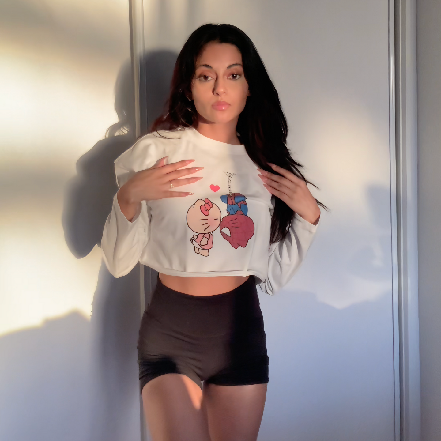 Hello Kitty x Spiderman Long Sleeve Crop Top