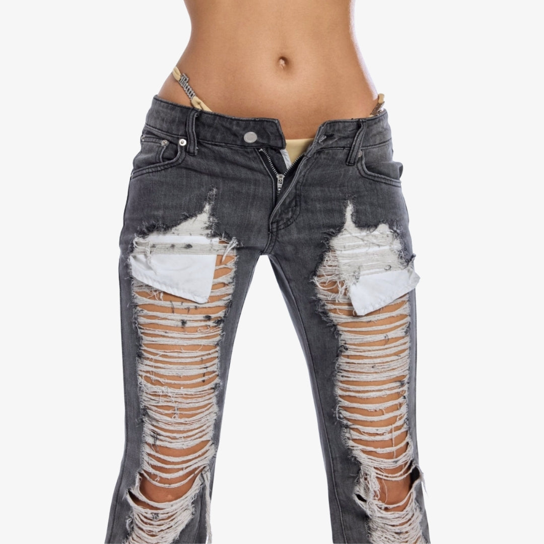 Kova Low-Waisted Straight Distressed Jeans