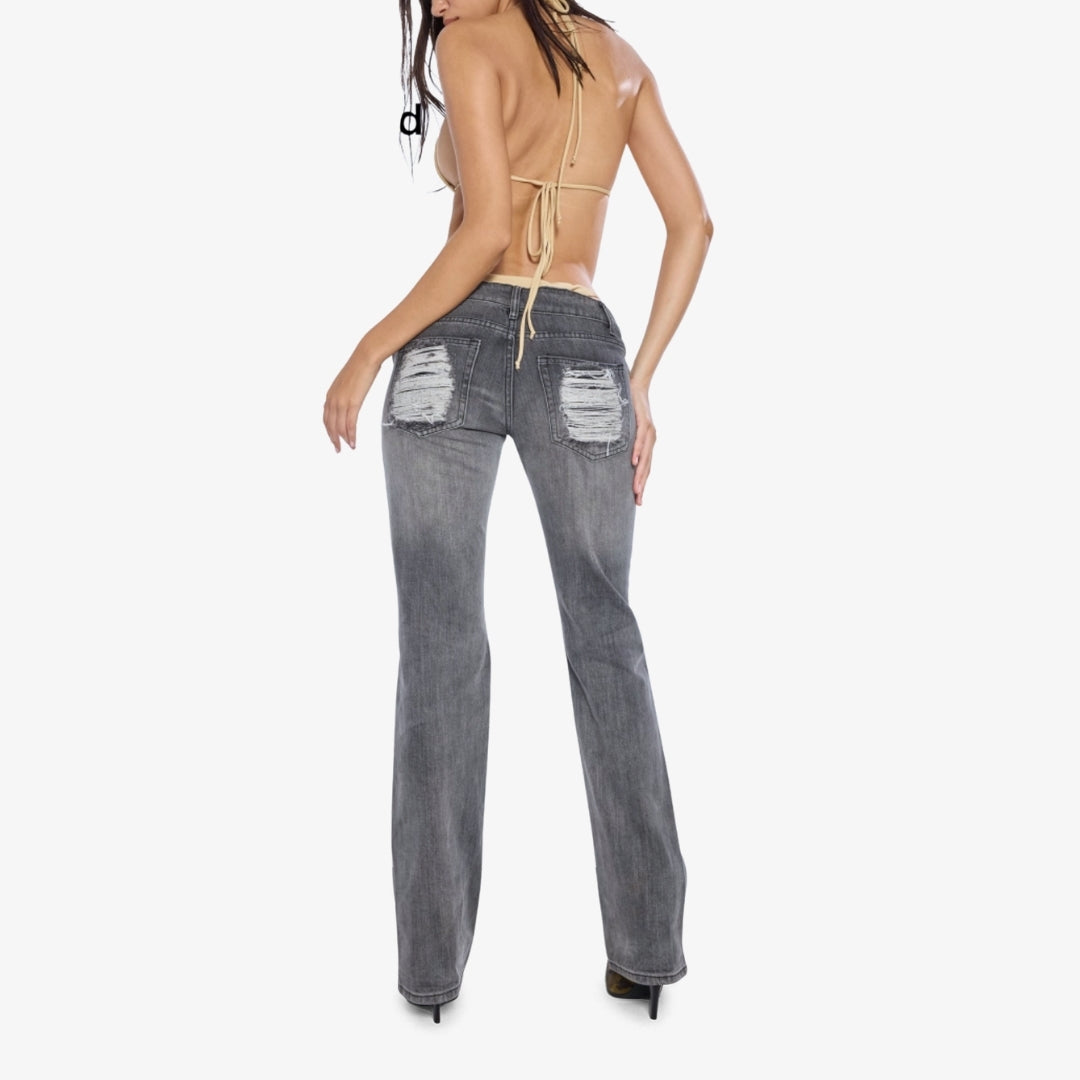 Image of Kova Low-Waisted Straight Distressed Jeans