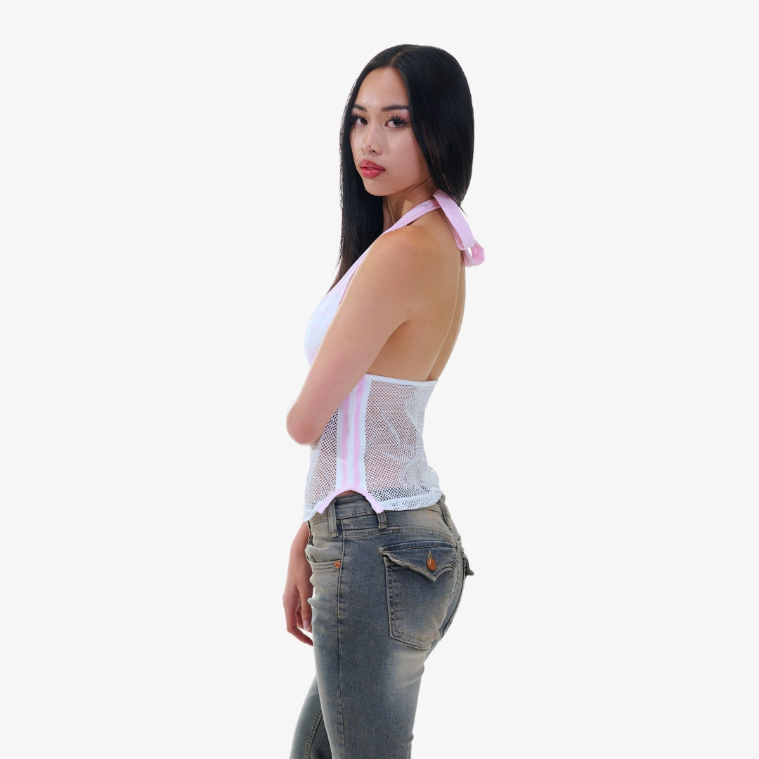 Image of Pink Mesh-Accent Halter Top