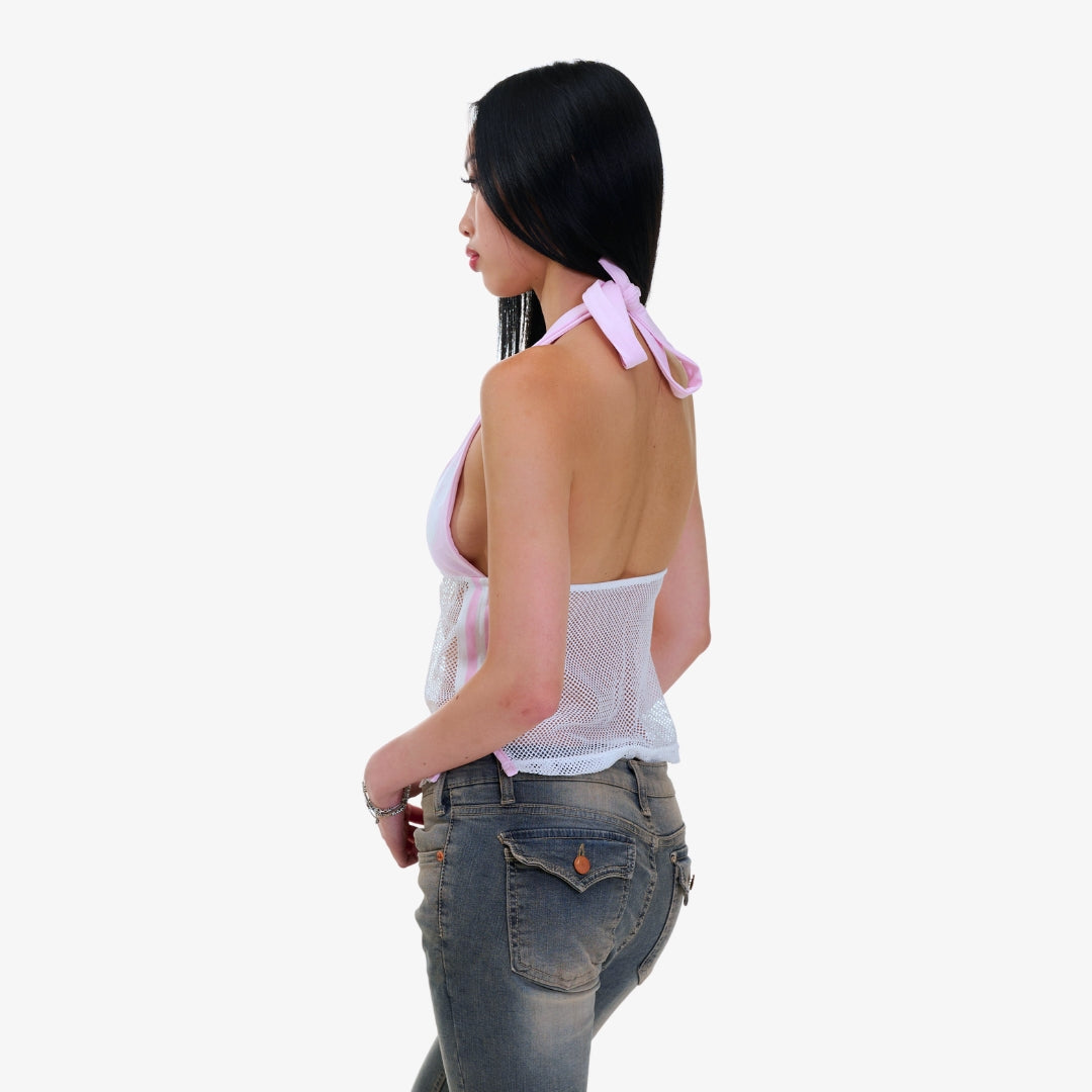 Image of Pink Mesh-Accent Halter Top