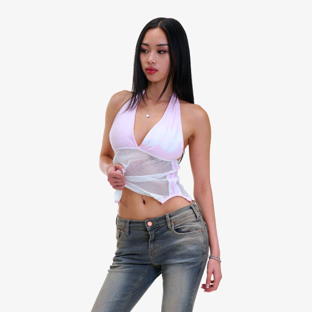 Image of Pink Mesh-Accent Halter Top