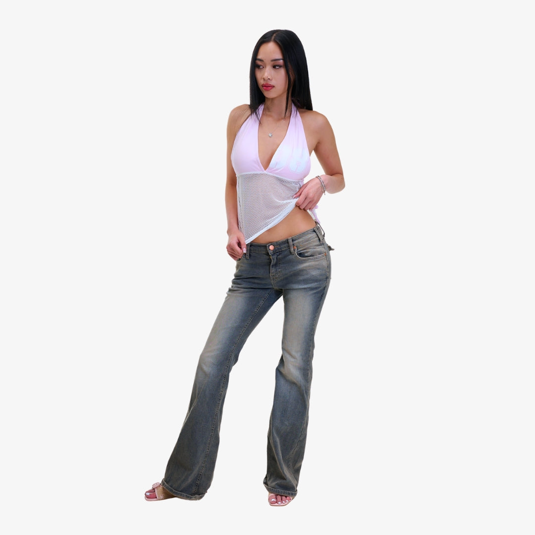 Image of Pink Mesh-Accent Halter Top