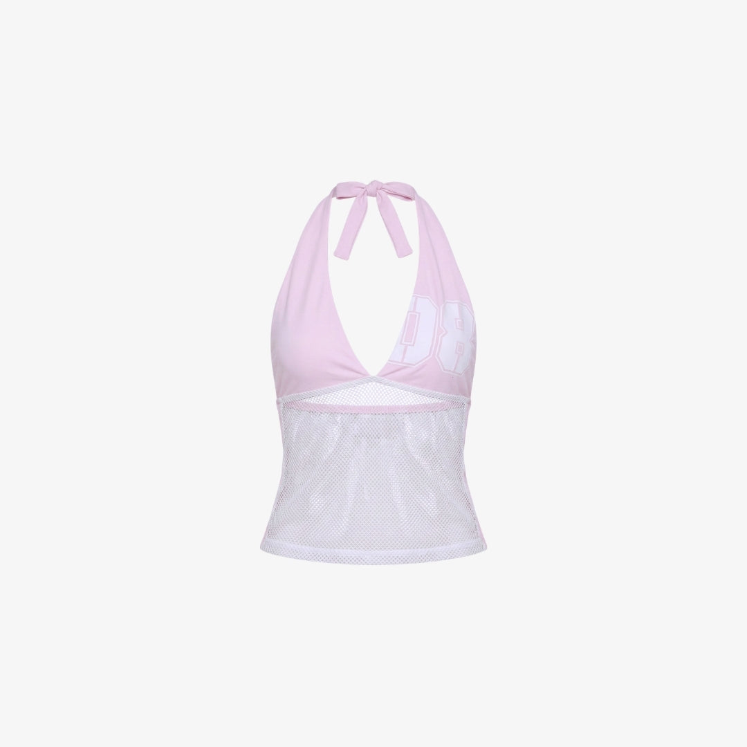 Image of Pink Mesh-Accent Halter Top