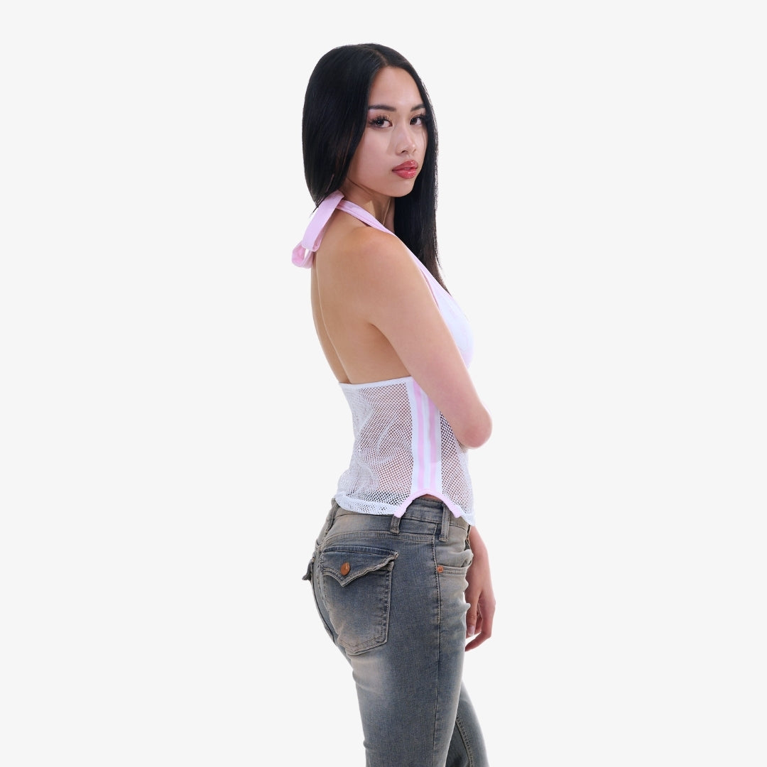 Image of Pink Mesh-Accent Halter Top