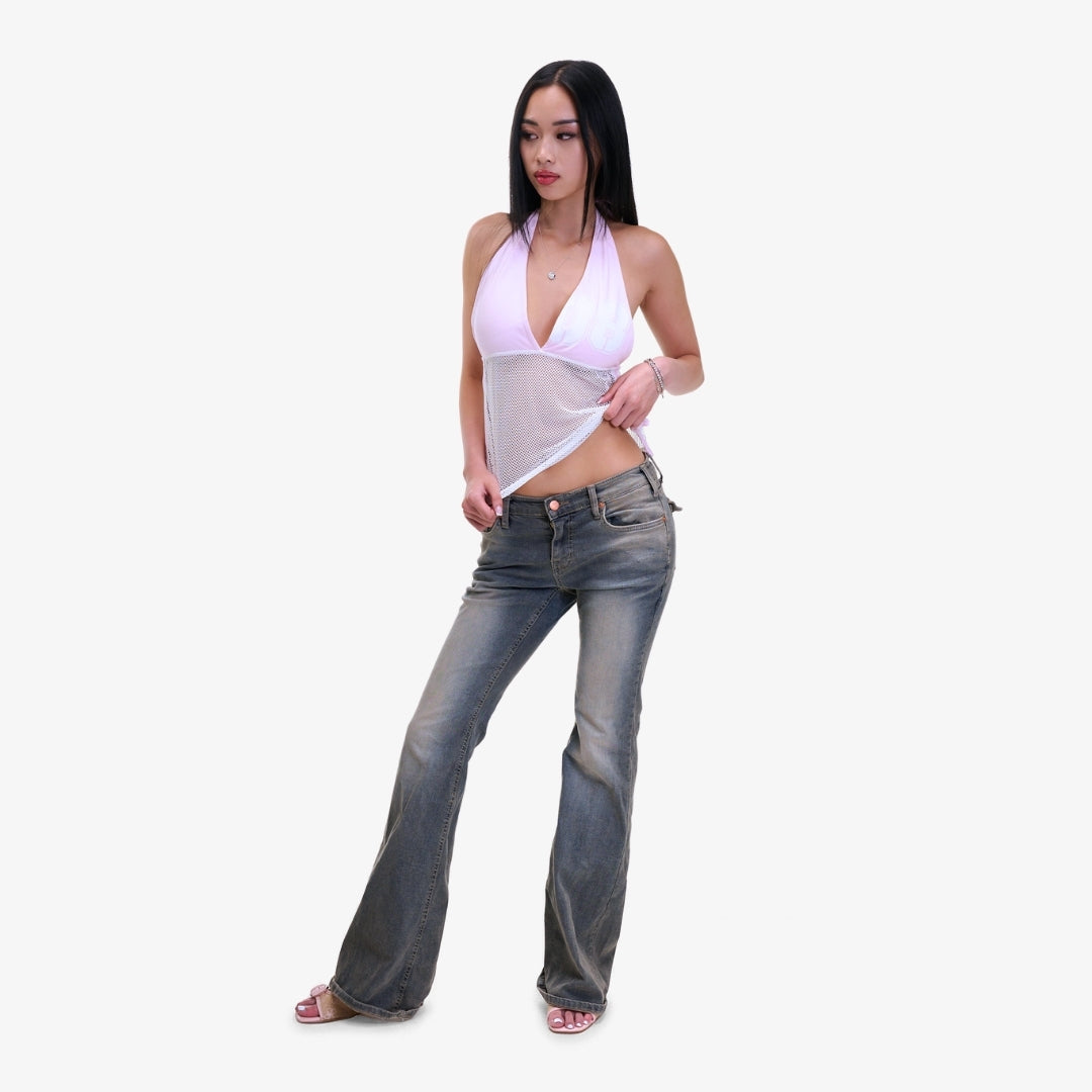 Pink Mesh-Accent Halter Top