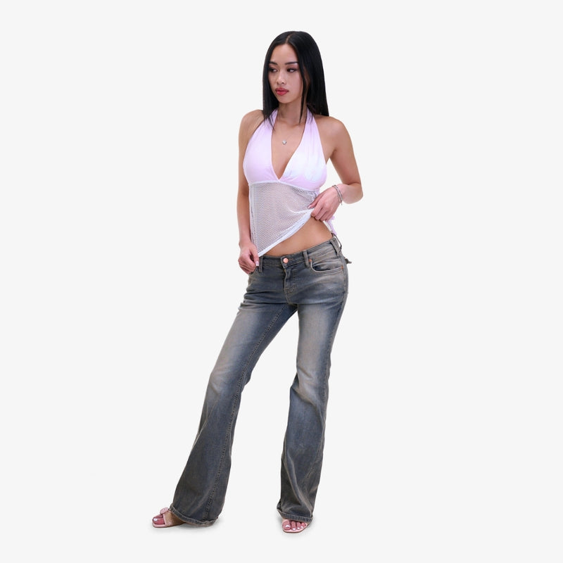 Pink Mesh-Accent Halter Top